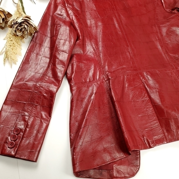 New Identify Red Genuine Leather Embossed Jacket  Sz 8 - Picture 12 of 15